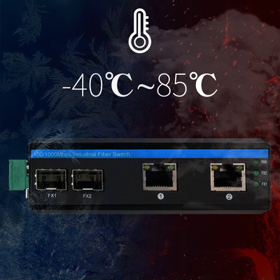 DC48V Industrial 2 Port POE Fiber Switch พร้อม 2 Gigabit SFP สำหรับระบบรักษาความปลอดภัย