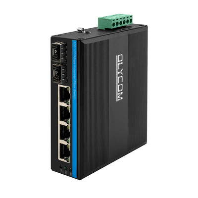 Dc 48-52v อุตสาหกรรมไม่จัดการ Poe Switcher Gigabit Ethernet 6 Port Rj45 ไฟเบอร์ Din Rail