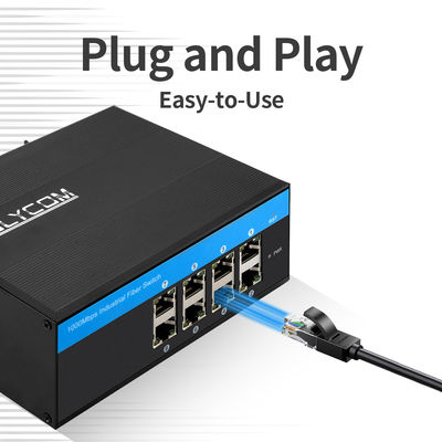 สวิตช์อีเธอร์เน็ต PoE 8 พอร์ต อุตสาหกรรม ไม่มีการจัดการ เครือข่าย 120W/240W DC48V ระดับ IP40