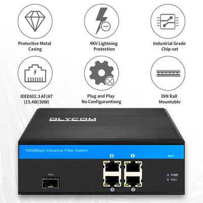 สวิตช์ไฟเบอร์อุตสาหกรรม 5 ท่าจิกาบิต PoE ∙ 120W แรงไฟฟ้า งบประมาณ SFP สล็อต ไม่จัดการ