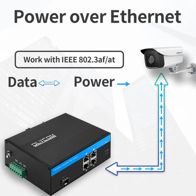 สวิตช์ PoE Gigabit อุตสาหกรรม 5 พอร์ต Gigabit Fiber กำลังไฟ 120W ช่องเสียบ SFP ไม่มีการจัดการ CE