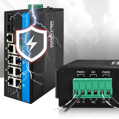 8 Port Industrial Managed PoE Switch 2.5G Ring Fiber 240W Budget Gigabit Network DC48V การเข้า