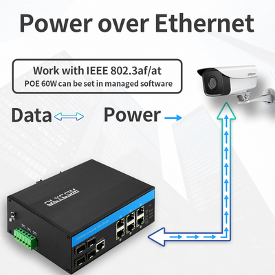 สวิตช์ PoE Gigabit Ethernet แบบจัดการ L2 สำหรับอุตสาหกรรม 10 พอร์ต 15.4W 30W ระดับ IP40 ได้รับการรับรอง CE