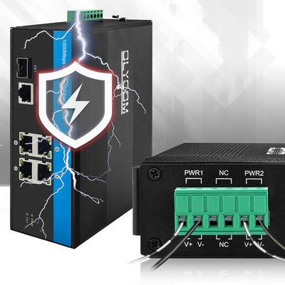 สวิตช์อีเธอร์เน็ตอุตสาหกรรมอัจฉริยะแบบจัดการได้ 5 พอร์ต Gigabit Network SFP Fiber Ports IP40