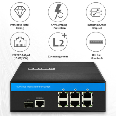Gigabit Ethernet Industrial 6 Port Managed Poe Switch พร้อมเคสโลหะ Sfp 1 พอร์ต