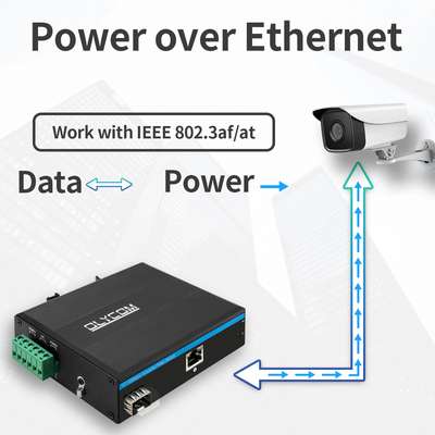 Industrial POE Fiber Ethernet Media Converter 1 ไฟเบอร์ถึง 1 UTP สำหรับกล้อง Ip