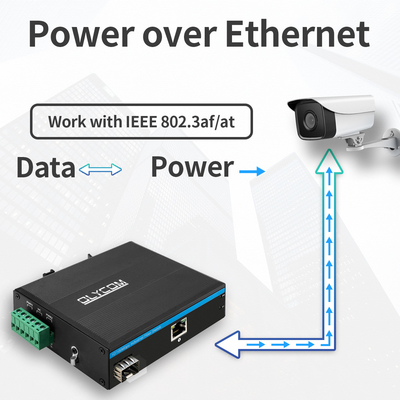 เครื่องแปลงสื่อ PoE อุตสาหกรรม 10/100M Fast Ethernet 15.4W/30W สายใย SFP สําหรับกล้อง IP