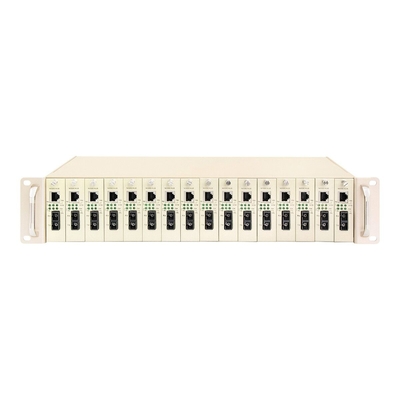16 สล็อต เครื่องแปลงสื่อ รากชัสซี่ 19 นิ้ว 2U พลังงานคู่ 48V/220V