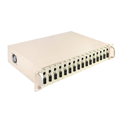 16 สล็อต เครื่องแปลงสื่อ รากชัสซี่ 19 นิ้ว 2U พลังงานคู่ 48V/220V