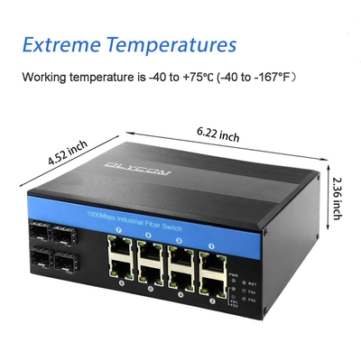 OLYCOM PoE Network Switch 8 Port 240W งบประมาณอุตสาหกรรม Gigabit Ethernet CE FCC
