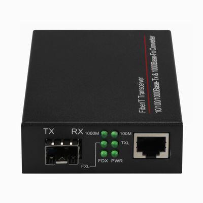 เครื่องแปลงสื่อ 1G SFP Gigabit Fiber Optic Ethernet ไม่จัดการ ขนาดเล็ก สีดํา DC5V CE