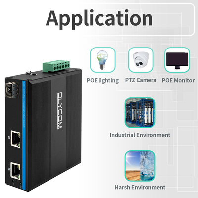 Gigabit 30W 60W PoE Switcher Extender อุตสาหกรรมเกรด SFP ไฟเบอร์ไม่จัดการ DC48V