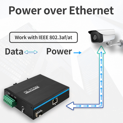 อุตสาหกรรม SFP Gigabit PSE PoE Media Converter 1.25G ช่องเสียบออปติคัล 15.4W / 30W