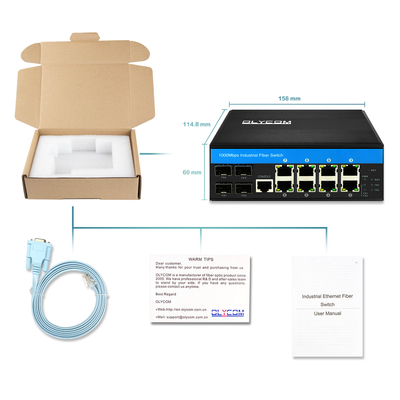 อุตสาหกรรมบริหาร PoE Switch 8 Port L2 ฐานเงินสนับสนุน 240W 1G 2.5G Fiber Ring