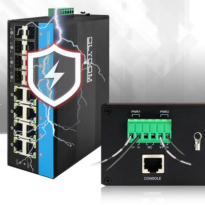 สวิตช์ PoE แบบ Gigabit Managed 16 พอร์ต มาตรฐาน IEEE 802.3at ช่องเสียบไฟเบอร์ออปติก SFP 8 ช่อง กำลังไฟ 240W