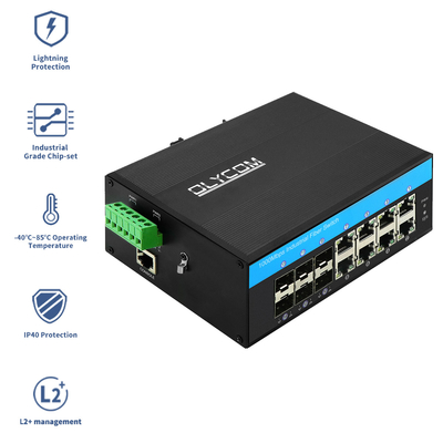 อุตสาหกรรมบริหาร Gigabit Ethernet Switch 1G/2.5G สล็อตออปติกอล SFP ERPS แหวน IP40