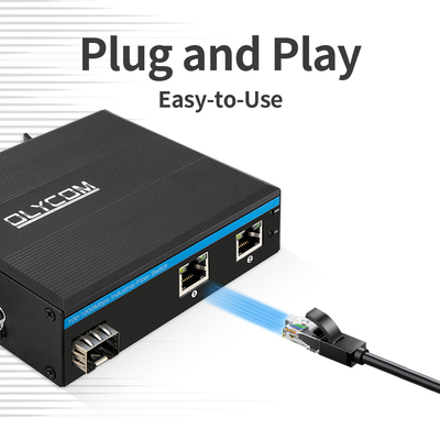 3 Port Compact Gigabit Ethernet Switch ปรับความแข็ง 100/1000M ไฟเบอร์คู่ 24V