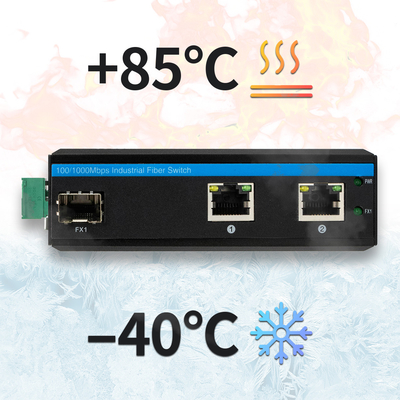 3 Port Compact Gigabit Ethernet Switch ปรับความแข็ง 100/1000M ไฟเบอร์คู่ 24V