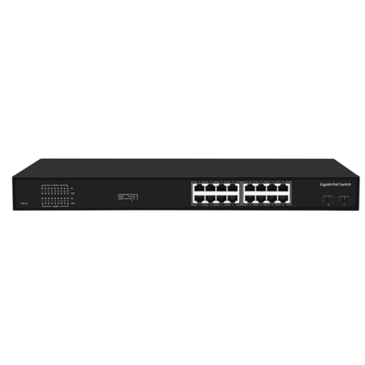 16 Port Gigabit Poe Switch 300W งบประมาณ VLAN ไม่จัดการ ระยะทาง 250 เมตร สายใย SFP