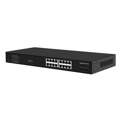 16 Port Gigabit Poe Switch 300W งบประมาณ VLAN ไม่จัดการ ระยะทาง 250 เมตร สายใย SFP