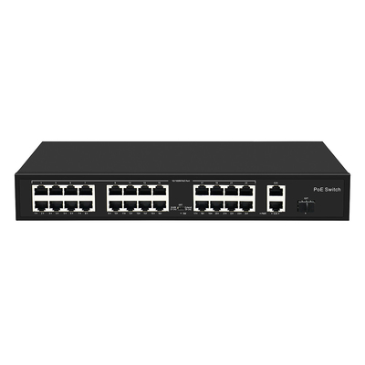 24 Port 10/100M POE Switch Gigabit Fiber Optic Uplink AC Rack งบประมาณ 300W ไม่จัดการ
