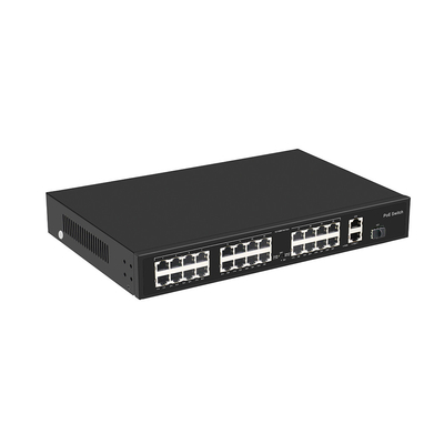 24 Port 10/100M POE Switch Gigabit Fiber Optic Uplink AC Rack งบประมาณ 300W ไม่จัดการ