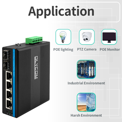 6 Port Industrial Poe Switch ไม่จัดการ 10/100M 2 สายไฟเบอร์ 4 Ethernet Port Switch