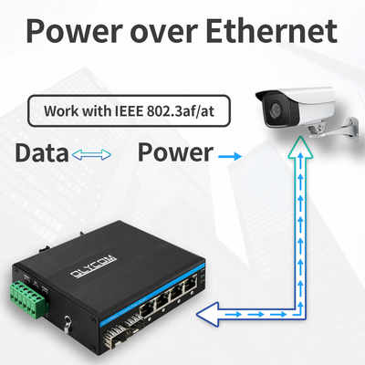 6 Port Industrial Poe Switch ไม่จัดการ 10/100M 2 สายไฟเบอร์ 4 Ethernet Port Switch