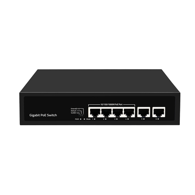 6 Port Ethernet Gigabit PoE Switch 250 เมตรขยาย VLAN งบประมาณพลังงาน 60W