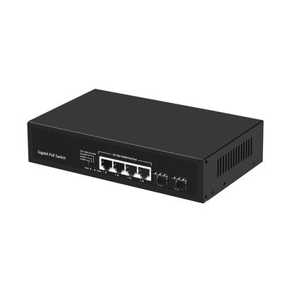 4 Port Gigabit PoE Switch 60W Budget SFP Fiber Unmanaged พร้อม VLAN ขยาย 250 เมตร