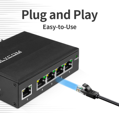 อุตสาหกรรมไม่จัดการ Poe Switch 5 Port Gigabit Network 15.4W/30W มาตรฐาน 120W Din Rail