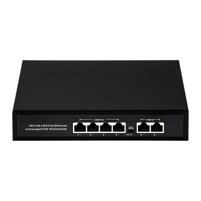 OEM ODM Fast Ethernet 10/100mbps 4 Port Poe Switch With 2 Uplink Port Network Switch การปรับเปลี่ยนระบบออนไลน์