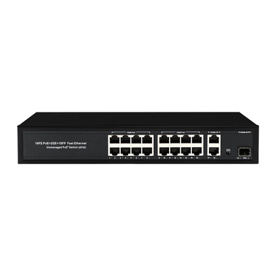 OEM/ODM 16 Port 10/100mbps PoE Switch With Gigabit Uplink 1SFP Port พลังงานที่ติดตั้ง 300W