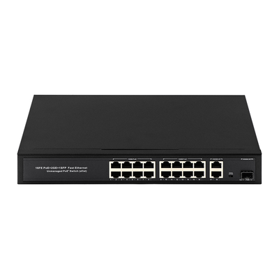 OEM/ODM 16 Port 10/100mbps PoE Switch With Gigabit Uplink 1SFP Port พลังงานที่ติดตั้ง 300W