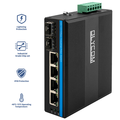 สวิตช์เครือข่ายอุตสาหกรรม 6 ท่าทาง พร้อม 2 สายใยและ 4 ท่าทาง Auto-MDI / MDIX RJ45