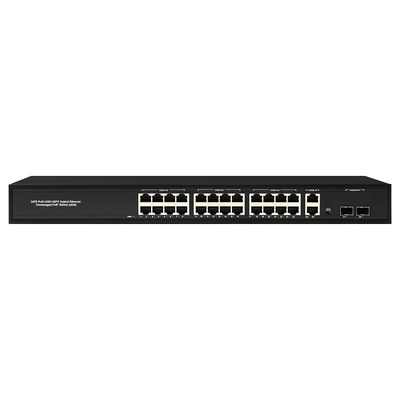 24 Port Network 48V Active PoE Switch 450W สแตนดาร์ท AF/AT พร้อม 2 RJ45 Uplink Port Ethernet sfp ไฟเบอร์สวิตช์