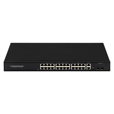 24 Port Network 48V Active PoE Switch 450W สแตนดาร์ท AF/AT พร้อม 2 RJ45 Uplink Port Ethernet sfp ไฟเบอร์สวิตช์