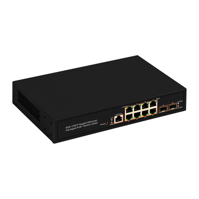 8 Port Gigabit Managed PoE Switch SFP ไฟเบอร์ออปติก 120W งบประมาณ AC Input Realtek ชิป