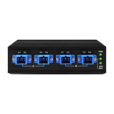 4 ช่องอุตสาหกรรมออปติกส์ไบปาสสวิตช์ D2X2B Din Rail DC24V Input SM/MM สําหรับความล้มเหลวของพลังงาน