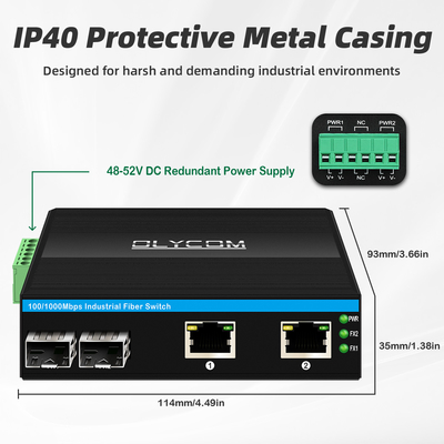 สวิตช์ PoE 4 พอร์ต อุตสาหกรรม Gigabit Network 15.4W 30W 60W Mini Unmanaged DC48V CE