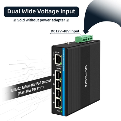 5 ท่าจิกาบิตความแรงกระตุ้นความแรง 12-48VDC ทางเข้าอุตสาหกรรม POE เครือข่ายสวิทช์