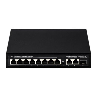 สวิตช์ POE ที่ไม่มีการจัดการ 120W 8 PoE 10/100/1000Mbps + 2 LAN 10/100/1000Mbps + 1SFP 100/1000M
