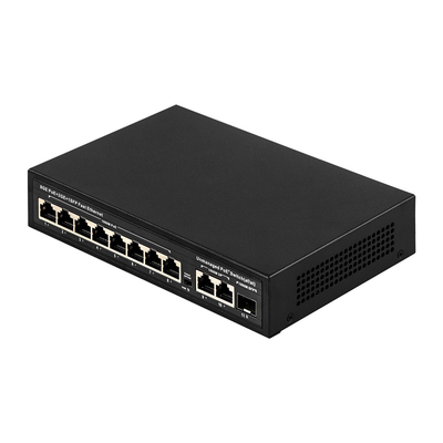 สวิตช์ POE ที่ไม่มีการจัดการ 120W 8 PoE 10/100/1000Mbps + 2 LAN 10/100/1000Mbps + 1SFP 100/1000M
