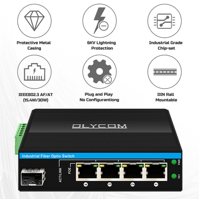 5 Port Gigabit Unmanaged POE Switch DC48-52V เครื่องสลับ Ethernet สําหรับการใช้ภายนอก