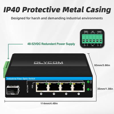 5 Port Gigabit Unmanaged POE Switch DC48-52V เครื่องสลับ Ethernet สําหรับการใช้ภายนอก