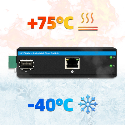Mini 2 Port 10/100mpbs เครื่องแปลงสื่อไฟเบอร์ด้วย 1RJ45+1SFP LC Ethernet Switch สําหรับใช้ในกลางแจ้ง