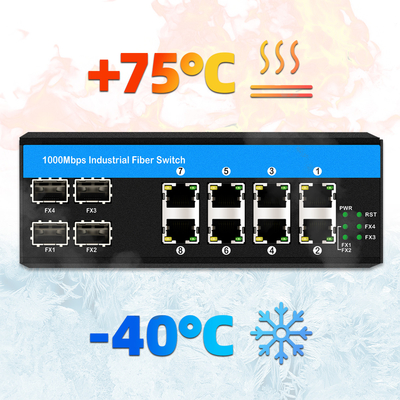กิ๊กกะบิต 12 Port Industrial PoE Ethernet Switch IEEE 802.3af/at RJ45 DIN สวิตช์ติดตั้งรถไฟฟ้า