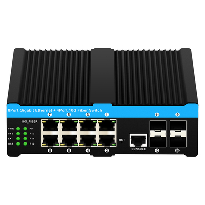 10G Industrial POE Switch 8*Gigabit POE Port พร้อม 4*10G SFP uplink L2 บริหารการสวิตช์เครือข่าย