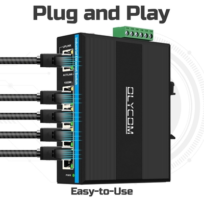 Mini 5 port Industrial Ethernet Switch 4 RJ45 port to 1 uplink RJ45 กิ๊กบิต สวิตช์ที่ไม่จัดการ dc12v/24v ทางเข้า