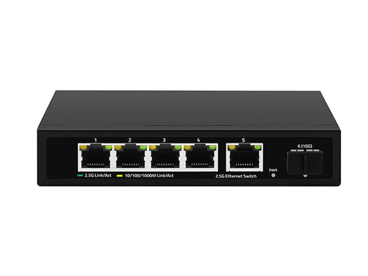 สวิตช์อีเธอร์เน็ต 5 พอร์ต 2.5G พร้อม Uplink ไฟเบอร์ 10G แบบ Unmanaged ตรวจจับความเร็วเครือข่ายอัตโนมัติ CE